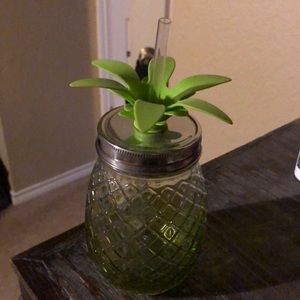 Pineapple glass cup with straw, never used